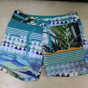PrAna Silvana Print Board Shorts XS Tropical Geometric Surf Swim 5.5” Inseam